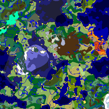 Predicted biome map of Java 1.18 seed 7757491390185147359 around estimated spawn