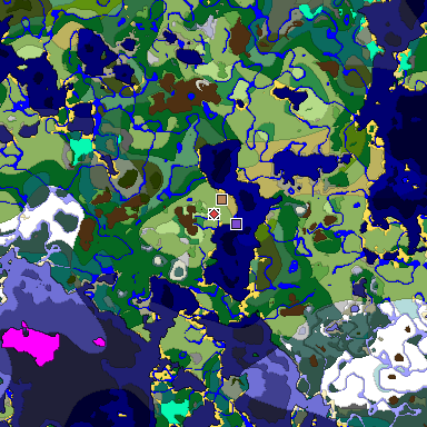 Predicted biome map of Java 1.18 seed 2033298872837654502 around estimated spawn