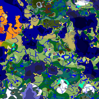 Predicted biome map of Java 1.18 seed 521738212755799208 around estimated spawn