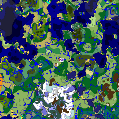 Predicted biome map of Java 1.18 seed -3444719537860562756 around estimated spawn
