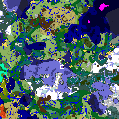 Predicted biome map of Java 1.18 seed -3722239384459280584 around estimated spawn