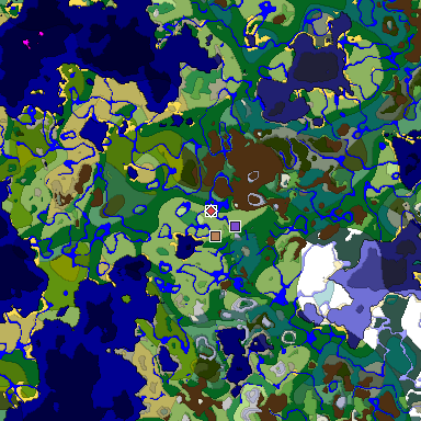 Predicted biome map of Java 1.18 seed -8118556142768977805 around estimated spawn