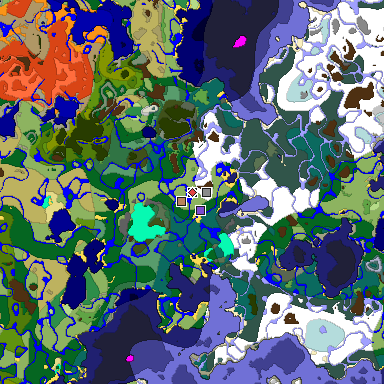 Predicted biome map of Java 1.18 seed -4540054580417054206 around estimated spawn