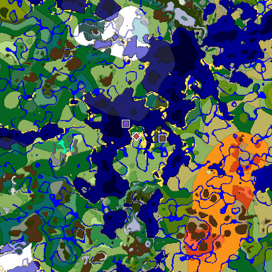 Predicted biome map of Java 1.18 seed -1934556123424466666 around estimated spawn