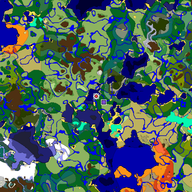Predicted biome map of Java 1.18 seed 100136628931718753 around estimated spawn