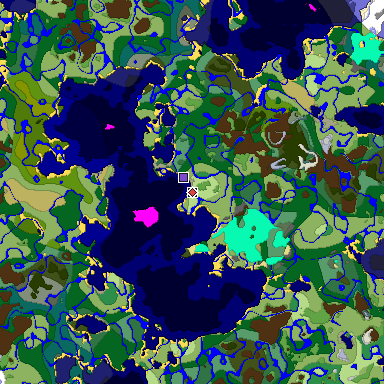 Predicted biome map of Java 1.18 seed -1749380488474041785 around estimated spawn