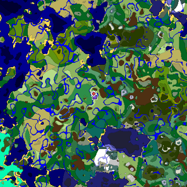 Predicted biome map of Java 1.18 seed 2057915388548740410 around estimated spawn