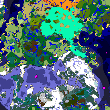 Predicted biome map of Java 1.18 seed -2205077625597594542 around estimated spawn