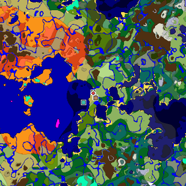 Predicted biome map of Java 1.18 seed -1890644191897820112 around estimated spawn