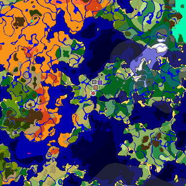 Predicted biome map of Java 1.18 seed 1167472328167777755 around estimated spawn