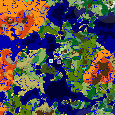 Predicted biome map of Java 1.18 seed -4290775668644271664 around estimated spawn