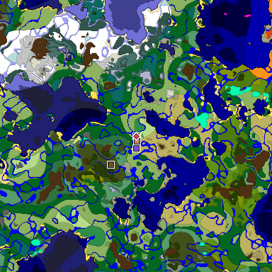 Predicted biome map of Java 1.18 seed -5376546294661493211 around estimated spawn