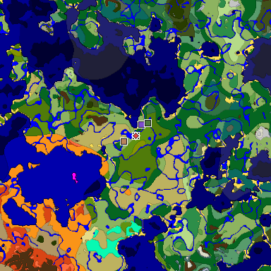 Predicted biome map of Java 1.18 seed -7134668124558355768 around estimated spawn