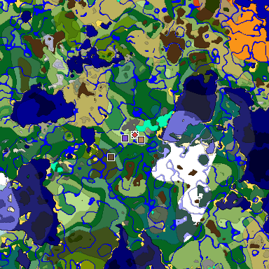 Predicted biome map of Java 1.18 seed -911697149343309584 around estimated spawn