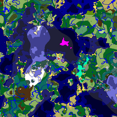 Predicted biome map of Java 1.18 seed 3614091254297794645 around estimated spawn