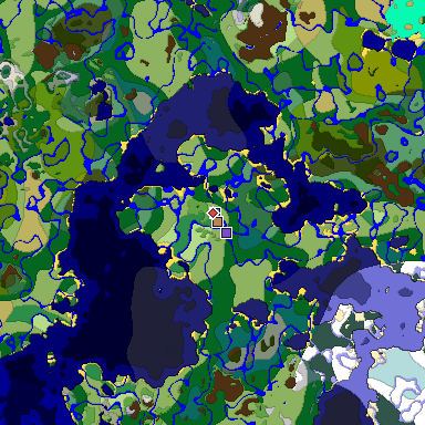 Predicted biome map of Java 1.18 seed 8427790818663875920 around estimated spawn