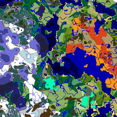 Predicted biome map of Java 1.18 seed 4229206355308467568 around estimated spawn