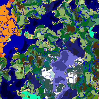 Predicted biome map of Java 1.18 seed -1362624335641748348 around estimated spawn