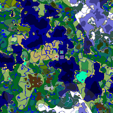 Predicted biome map of Java 1.18 seed -8708983947005728226 around estimated spawn