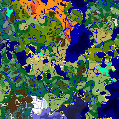 Predicted biome map of Java 1.18 seed 7324400583808385098 around estimated spawn