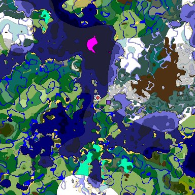 Predicted biome map of Java 1.18 seed -4631536652654889595 around estimated spawn