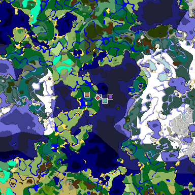 Predicted biome map of Java 1.18 seed -8328382239542599786 around estimated spawn