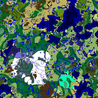 Predicted biome map of Java 1.18 seed -5889905514724790702 around estimated spawn