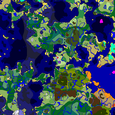 Predicted biome map of Java 1.18 seed -5643435938591703417 around estimated spawn