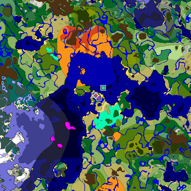 Predicted biome map of Java 1.18 seed -8211284296857190000 around estimated spawn