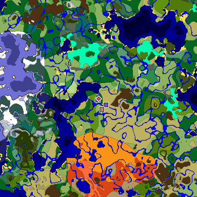 Predicted biome map of Java 1.18 seed 5359377035690398392 around estimated spawn