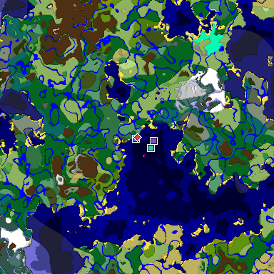 Predicted biome map of Java 1.18 seed -886360549522120634 around estimated spawn
