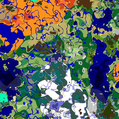 Predicted biome map of Java 1.18 seed 8019763866729092340 around estimated spawn