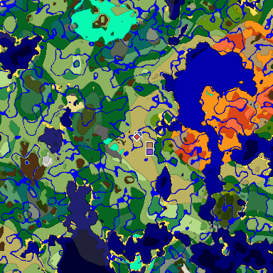 Predicted biome map of Java 1.18 seed 3385050577728094976 around estimated spawn
