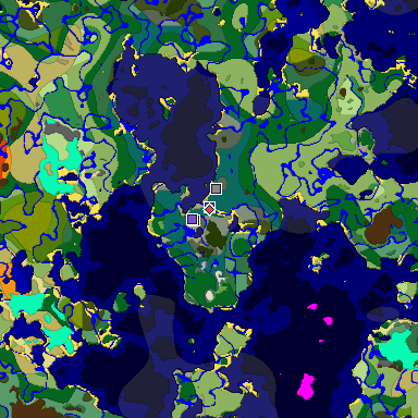 Predicted biome map of Java 1.18 seed -5947548146607665381 around estimated spawn