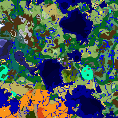 Predicted biome map of Java 1.18 seed 2727247489623866025 around estimated spawn