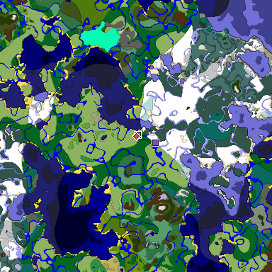 Predicted biome map of Java 1.18 seed -4332282145152285235 around estimated spawn