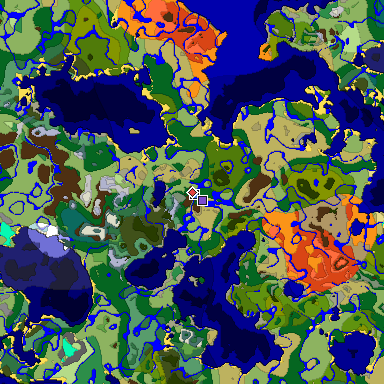 Predicted biome map of Java 1.18 seed -1212582788423181764 around estimated spawn