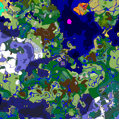Predicted biome map of Java 1.18 seed -3037489443284579867 around estimated spawn