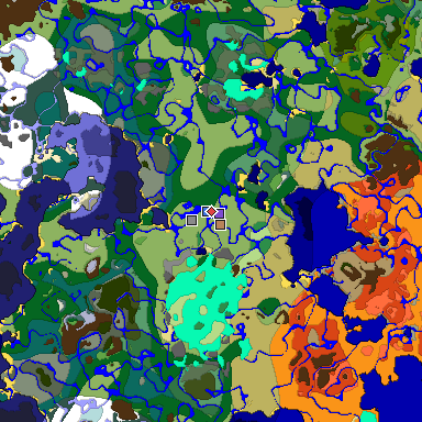 Predicted biome map of Java 1.18 seed 3935834950838633266 around estimated spawn