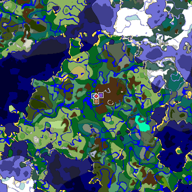 Predicted biome map of Java 1.18 seed 1655632641585370601 around estimated spawn
