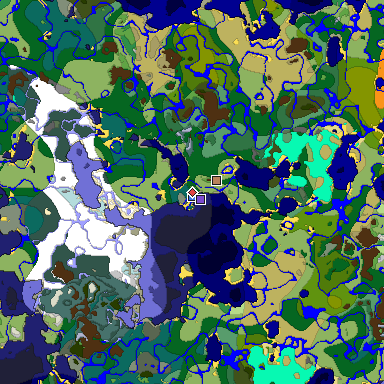Predicted biome map of Java 1.18 seed 4351879184640970203 around estimated spawn