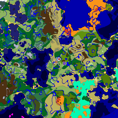 Predicted biome map of Java 1.18 seed 5555703487831494297 around estimated spawn