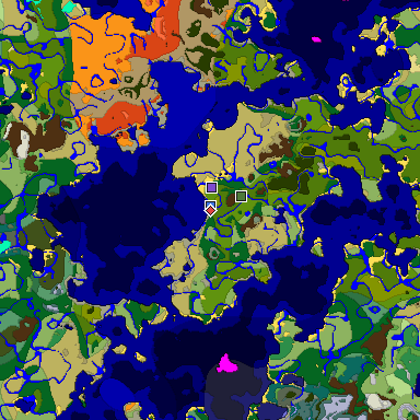 Predicted biome map of Java 1.18 seed 4168324234191107734 around estimated spawn
