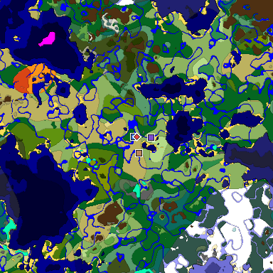Predicted biome map of Java 1.18 seed 4600414311904008424 around estimated spawn