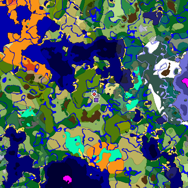 Predicted biome map of Java 1.18 seed -4510307356062769314 around estimated spawn