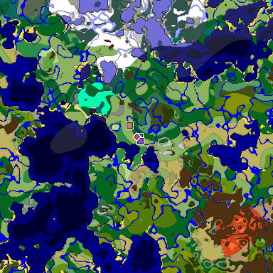 Predicted biome map of Java 1.18 seed -7005585996296409523 around estimated spawn