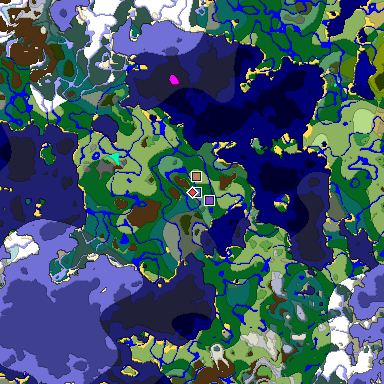 Predicted biome map of Java 1.18 seed -7107541767419963023 around estimated spawn