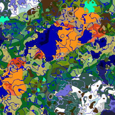 Predicted biome map of Java 1.18 seed -6439976449393967055 around estimated spawn