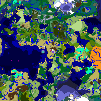 Predicted biome map of Java 1.18 seed 9042742241369287407 around estimated spawn