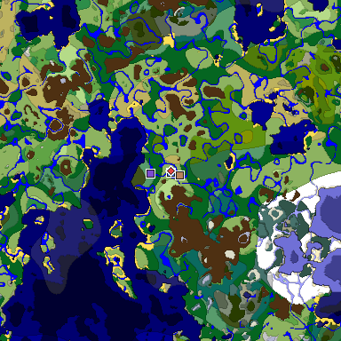 Predicted biome map of Java 1.18 seed 5398173580816535105 around estimated spawn